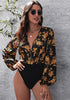 Floral Surplice Neck Lantern Sleeve Bodysuit