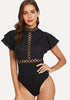 Lace Insert Layered Ruffle Bodysuit