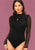 Stand Collar Contrast Mesh Sleeve Bodysuit