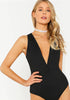 Plunge Neck Solid Sleeveless Bodysuit