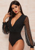 Plunging Neck Dobby Mesh Bodysuit