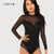 Solid Mock Neck Mesh Panel Bodysuit